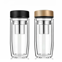 Personalized logo egg shape double wall borosilicate glass tea bottle flask tumbler with leather lid